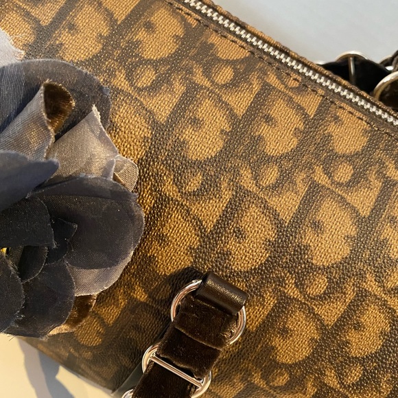 Dior Brown Coated Canvas Trottuer Romantique Floral Bow Small Boston Bag. - Picture 4 of 5